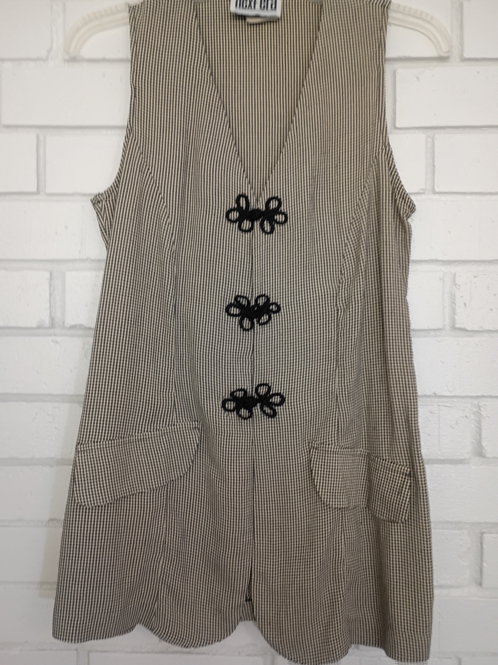 Next Era Sleeveless Vest Vintage Y2K Faux Pockets Long Blk & Cream Size 3